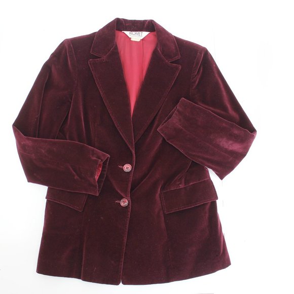 VTG Koret Velvet Blazer Burgundy Cotton Rayon Notch Collar Jacket 70s 80s SZ S/M - Picture 3 of 13
